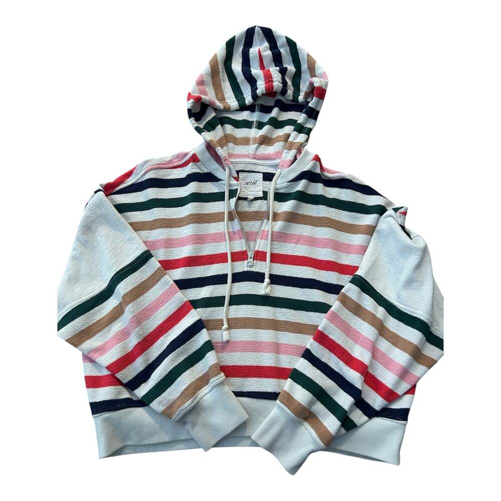 Aerie Striped Quarter-Zip Cropped Hoodie Size Medium